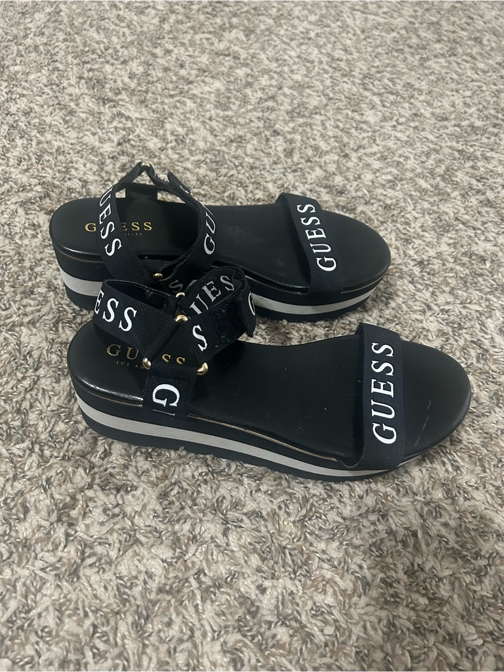 GUESS Black Logo Strap Platform Sandals - Picture 5 of 10